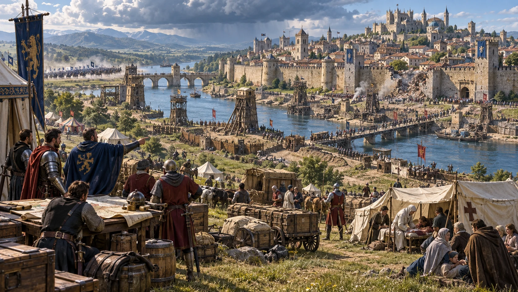 Fantasy editorial illustration of strategic siege preparation